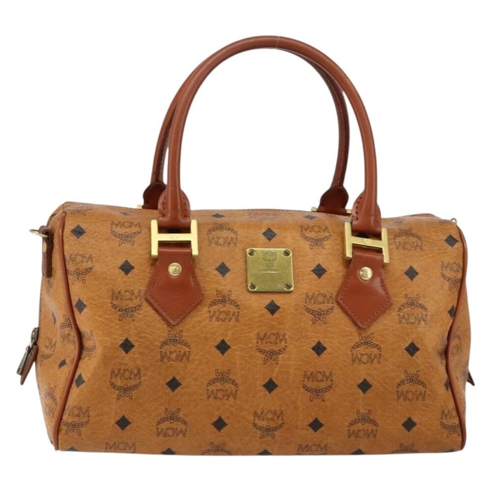MCM Logogram Visetos Boston Bag Brown